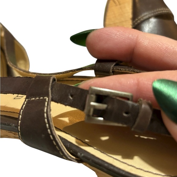 Marc Fisher Women’s 8.5 Brown Leather Cork Platform Slingback Heels Shoes - Picture 11 of 12